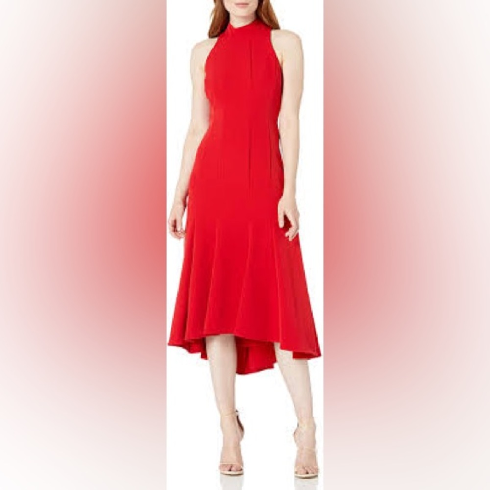 Taylor 1721M - Sleeveless High Neck Tea Length Dress